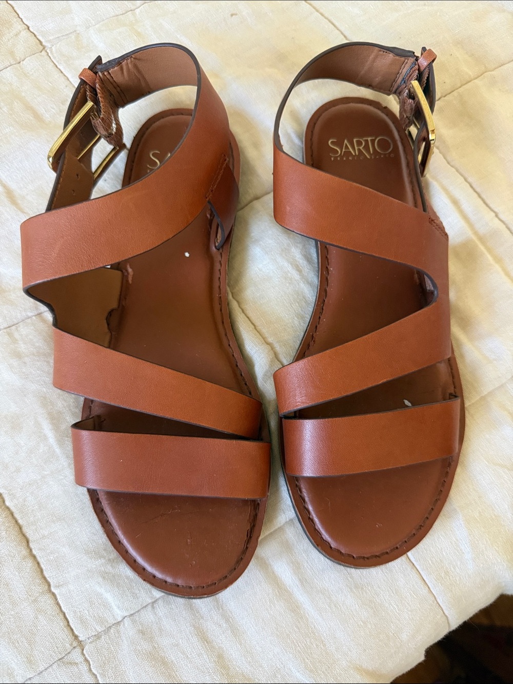 Franco Sarto Tan Leather Strappy Sandals